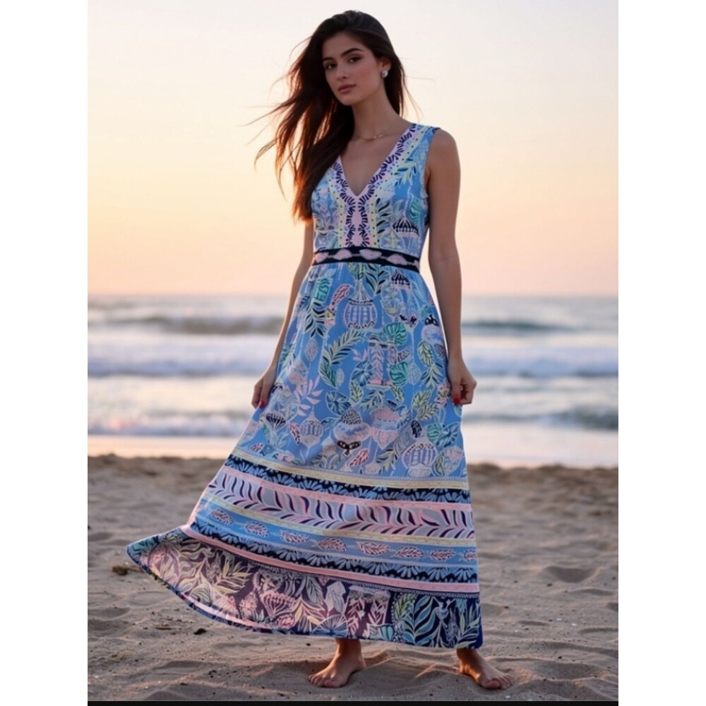 Lilly Pulitzer McKinley Maxi Dress Lapis Lanterns Blue Peri 6 Beachy Summer